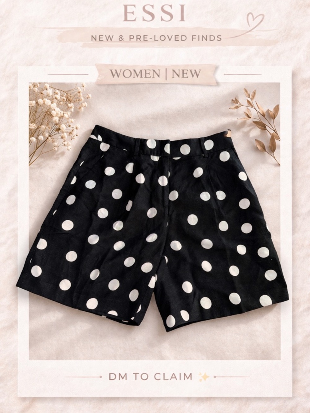 LOFT Black Shorts with White Polka Dots